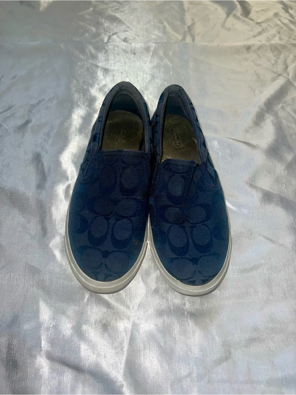 COACH women Navy Signature Slip-On Sneakers